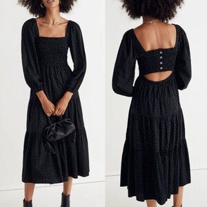 Madewell Petite Lucie Tiered Midi Dress in Dot Black Size: PXS